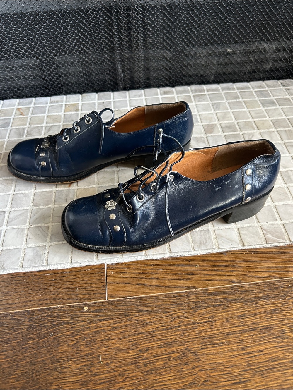 Vintage Navy Blue Etienne Aigner Leather Oxfords